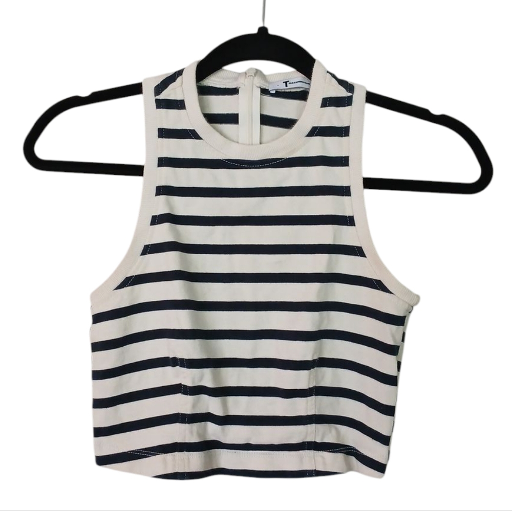T Alexander Wang Cream and Blue Fitted Crop Tank Top Size Small